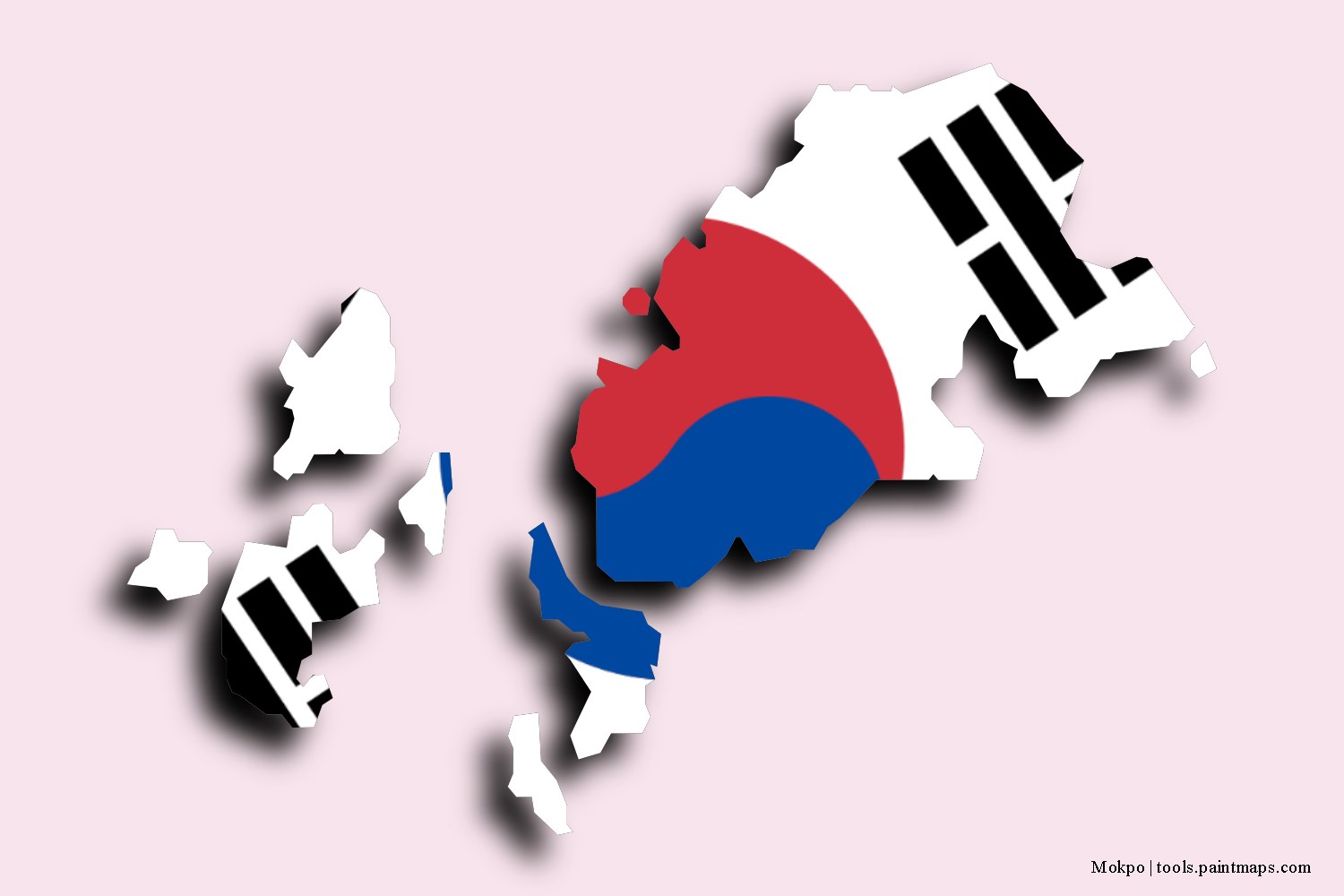 Mapa de la bandera de Mokpo con efecto de sombra 3D