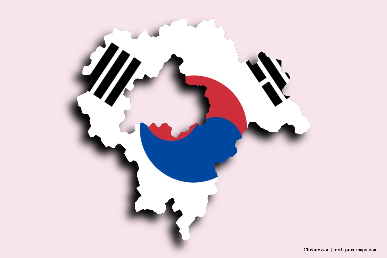 Mapa de la bandera de Cheongwon con efecto de sombra 3D