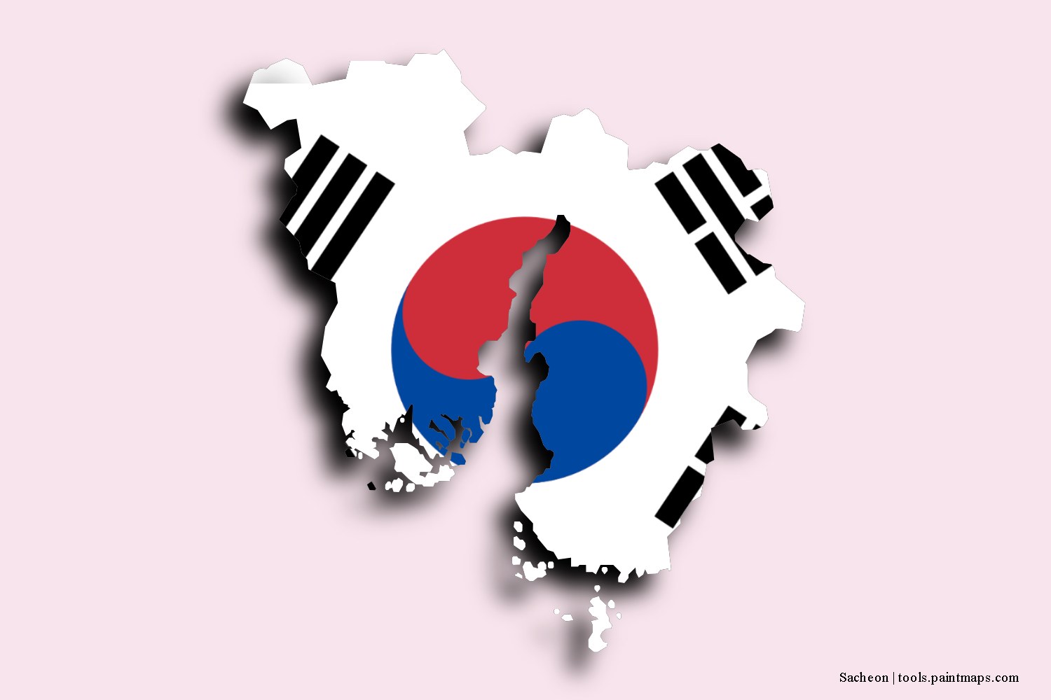 flag map of Sacheon with 3D shadow effect