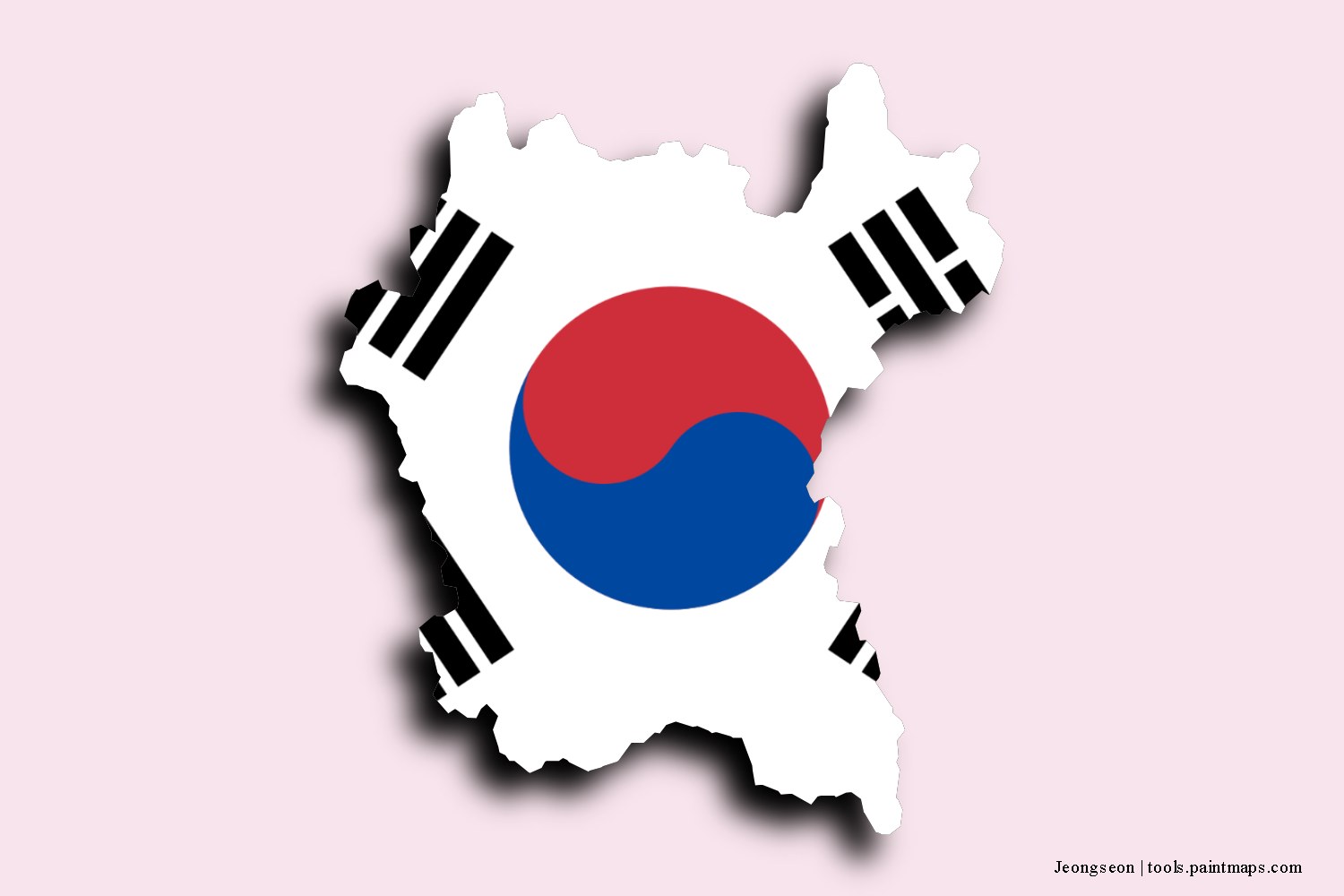 flag map of Jeongseon with 3D shadow effect