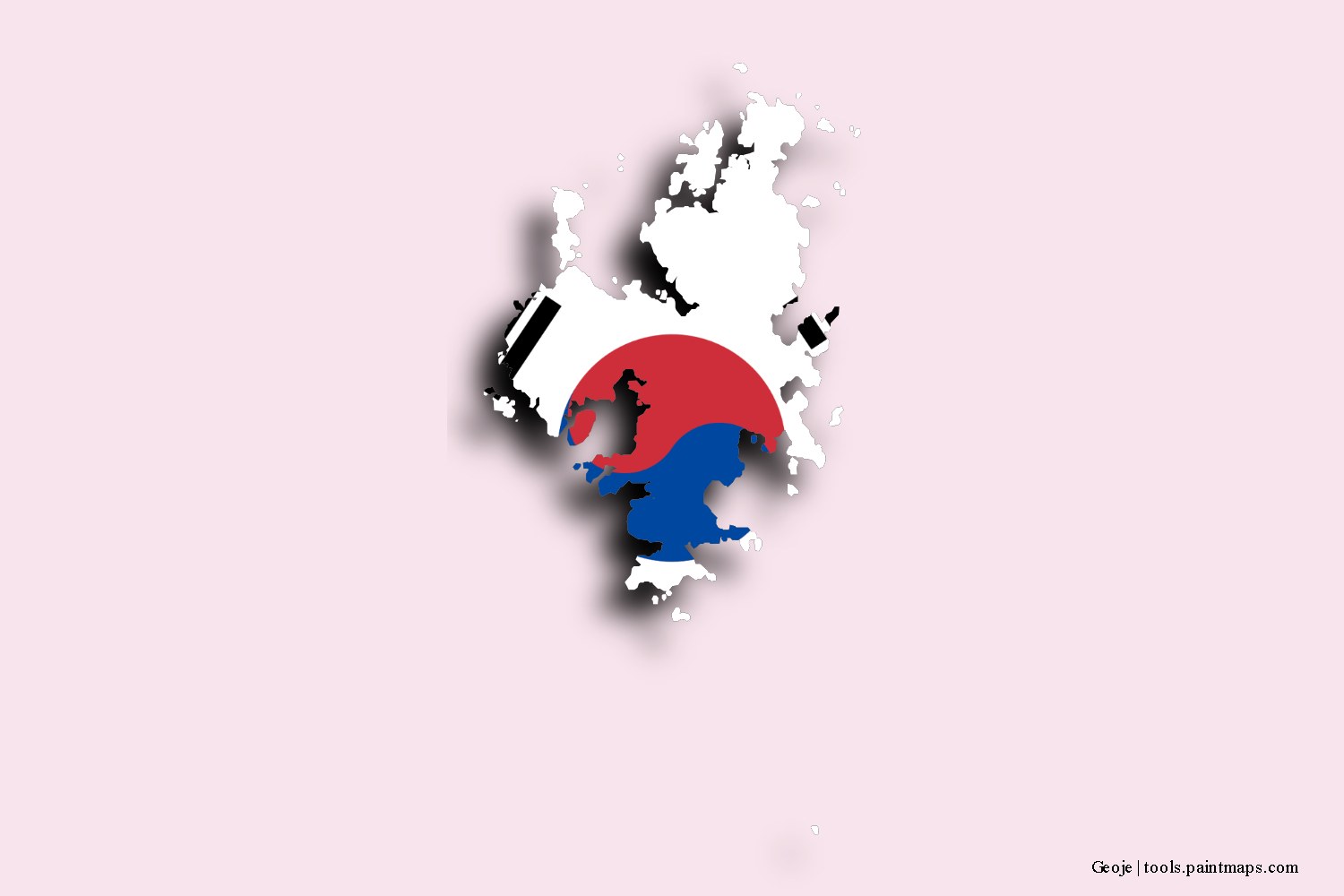 flag map of Geoje with 3D shadow effect