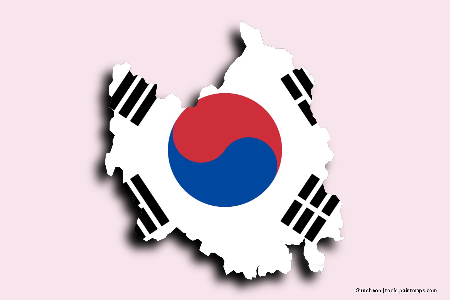 Mapa de la bandera de Suncheon con efecto de sombra 3D