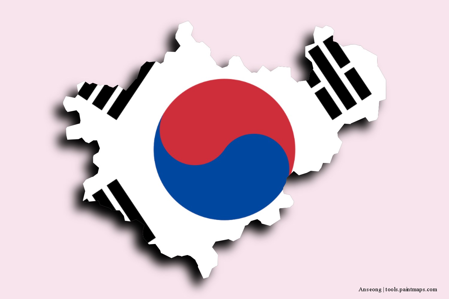 flag map of Anseong with 3D shadow effect