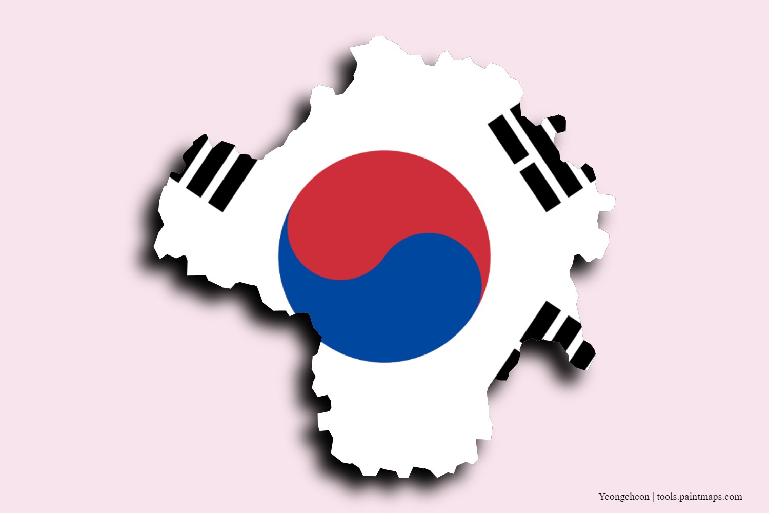 flag map of Yeongcheon with 3D shadow effect