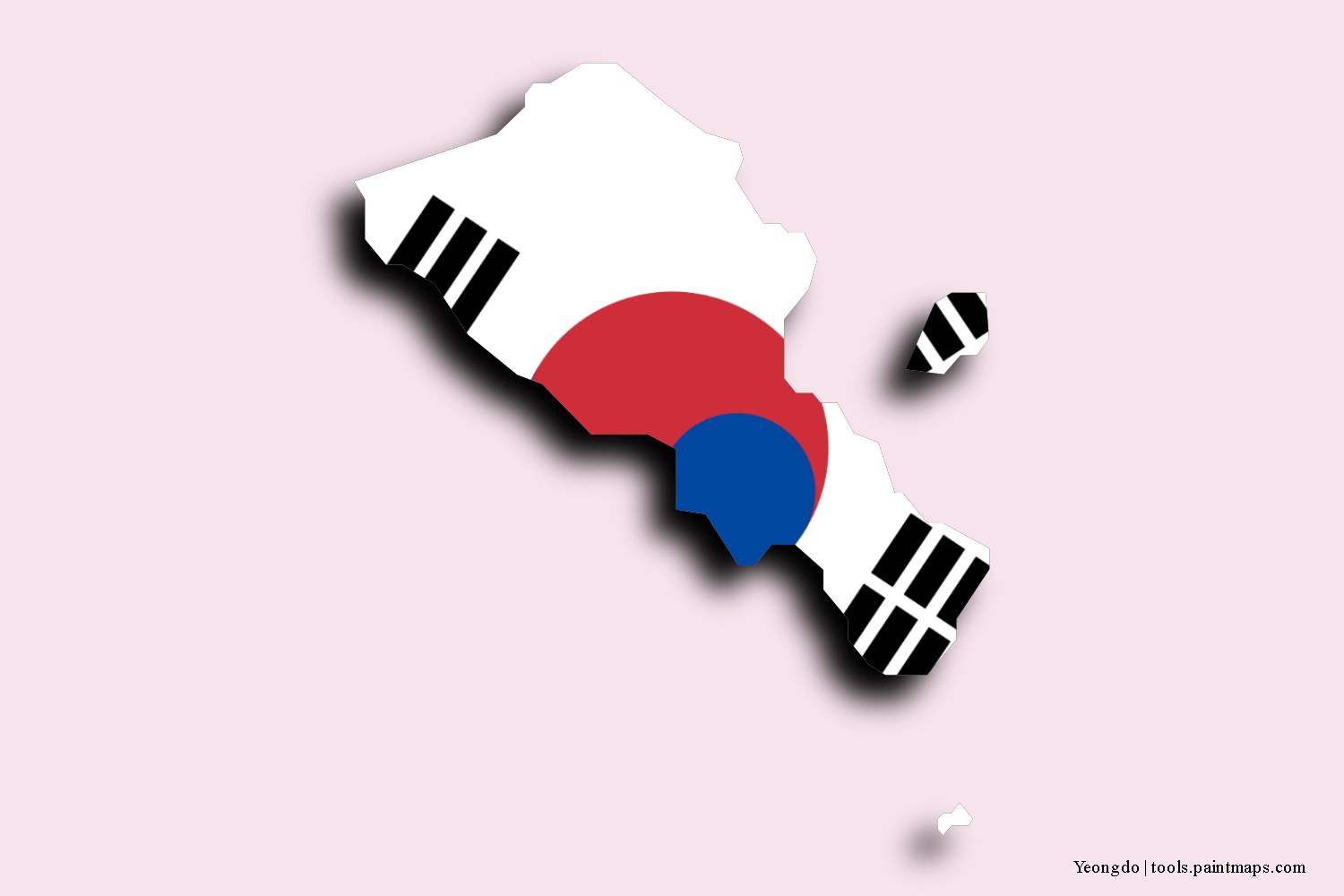 Mapa de la bandera de Yeongdo con efecto de sombra 3D