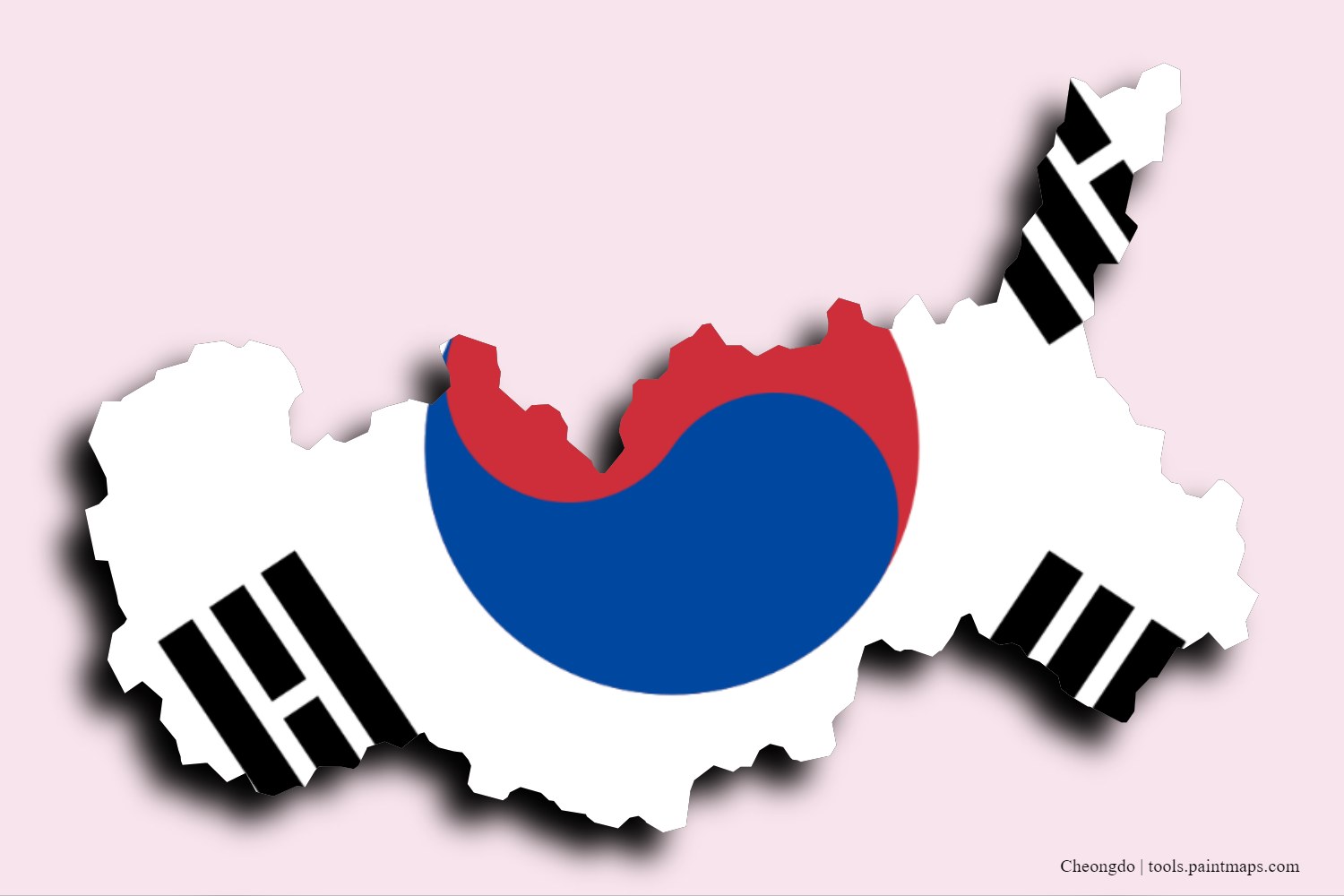 flag map of Cheongdo with 3D shadow effect