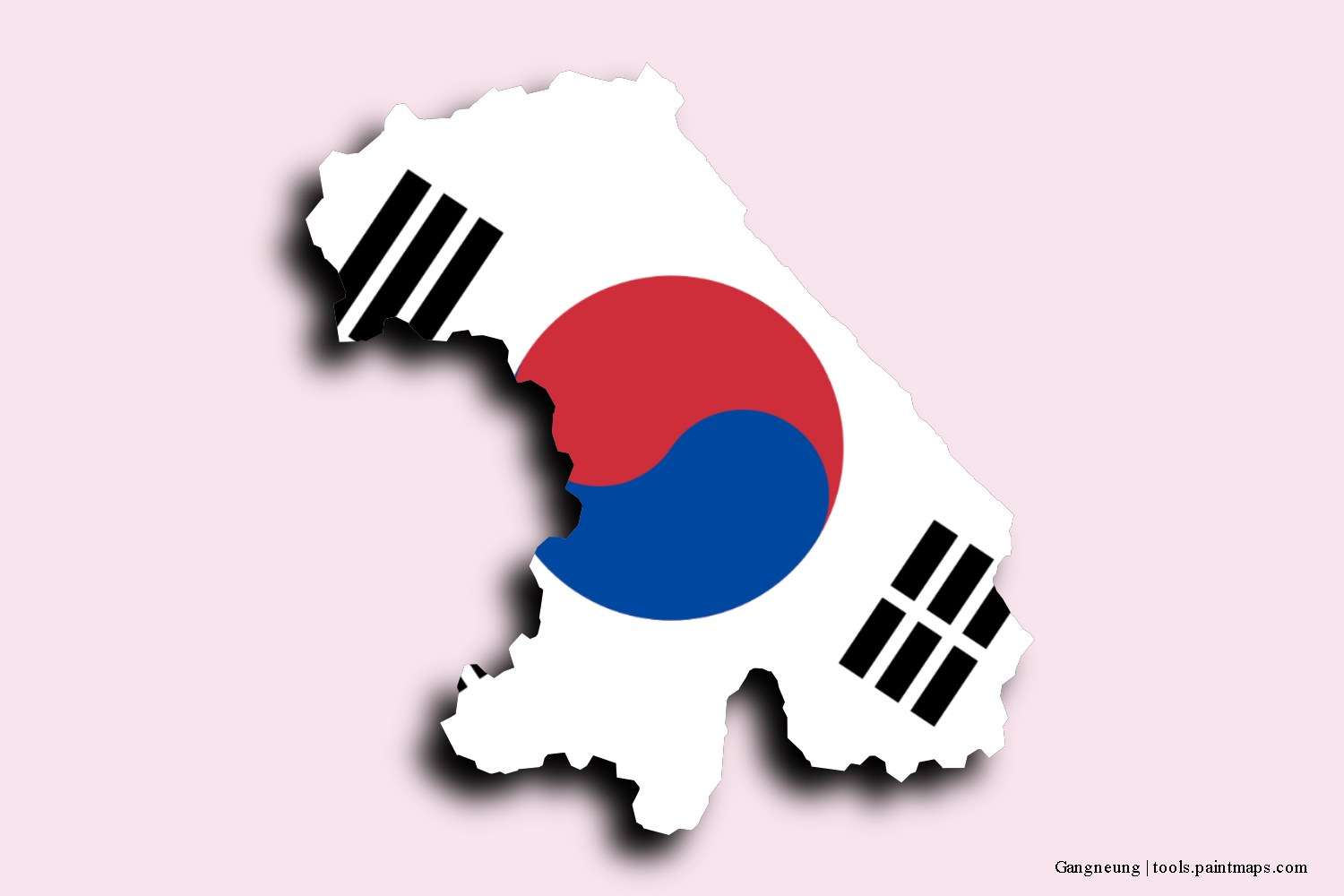 flag map of Gangneung with 3D shadow effect