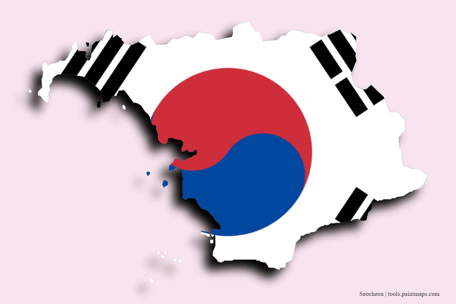 Mapa de la bandera de Seocheon con efecto de sombra 3D