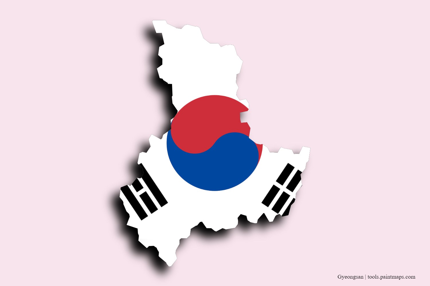 flag map of Gyeongsan with 3D shadow effect