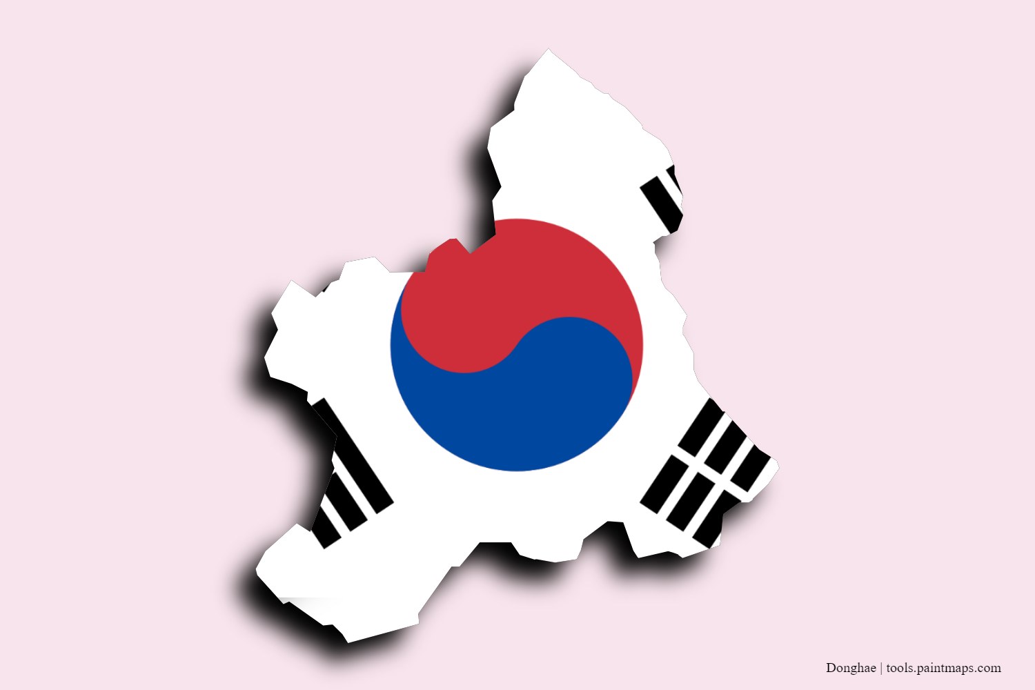 Mapa de la bandera de Donghae con efecto de sombra 3D