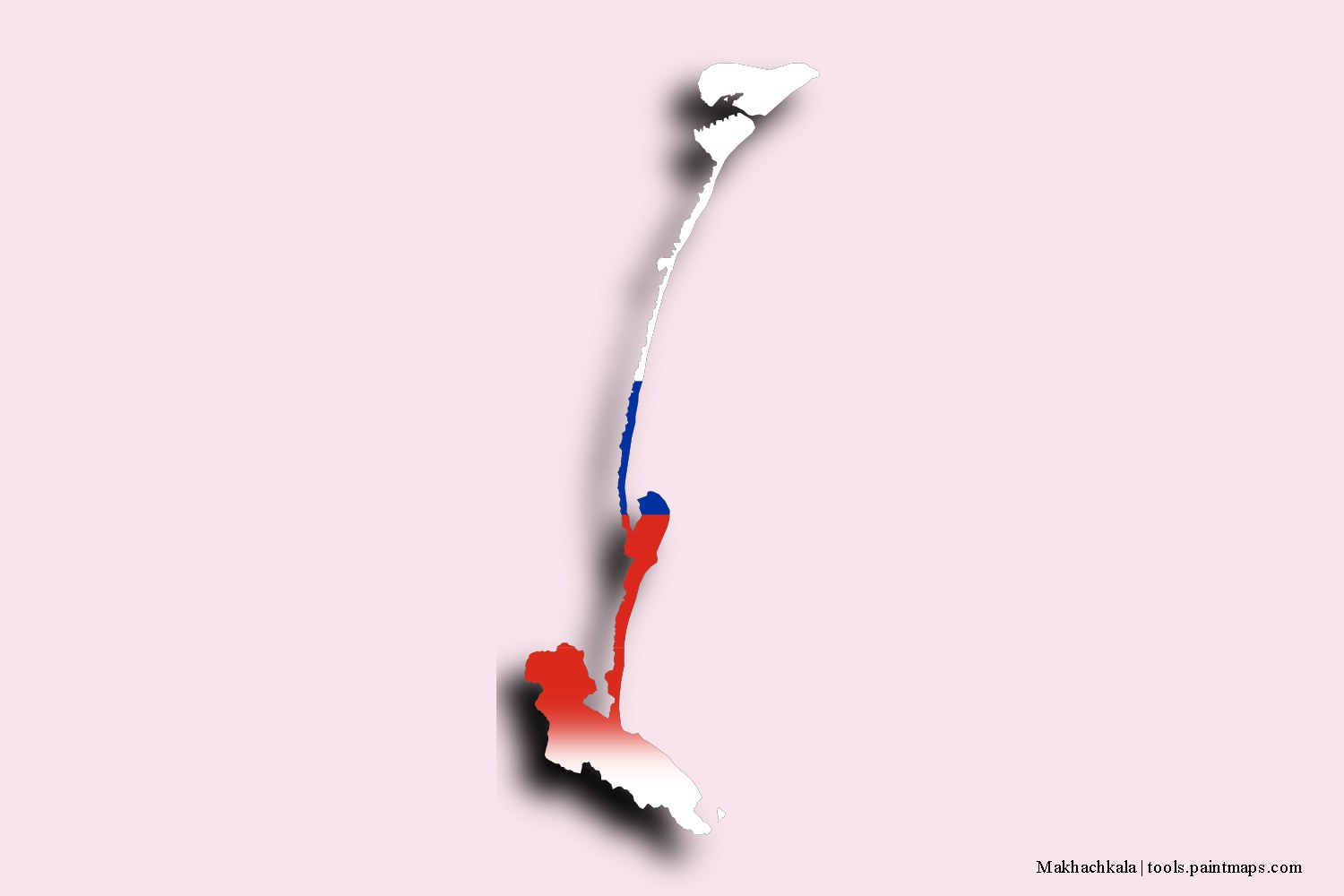 flag map of Makhachkala with 3D shadow effect