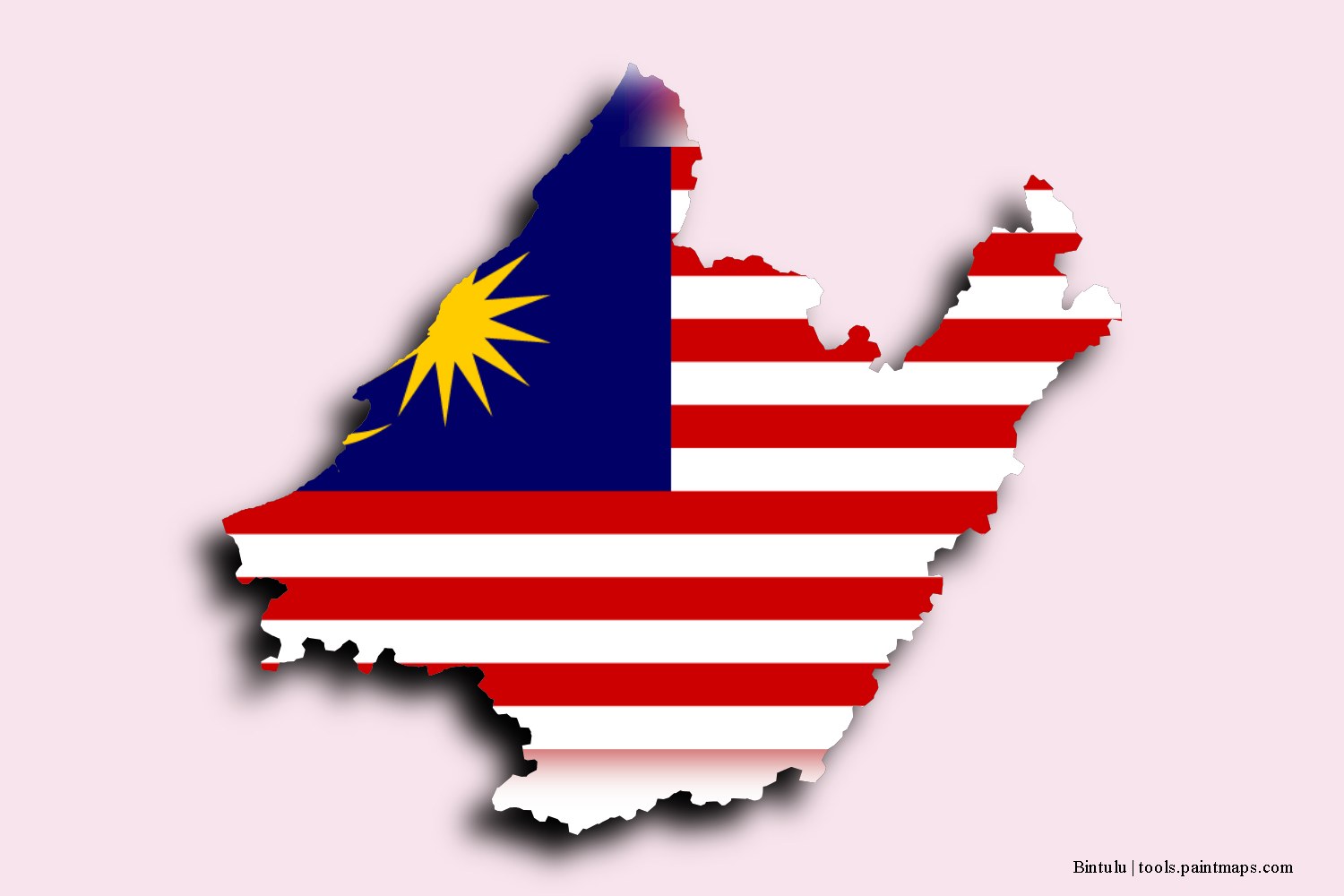 flag map of Bintulu with 3D shadow effect