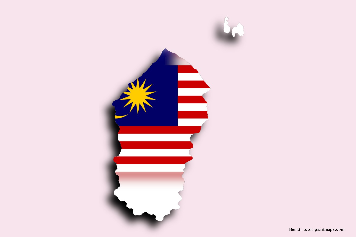 flag map of Besut with 3D shadow effect