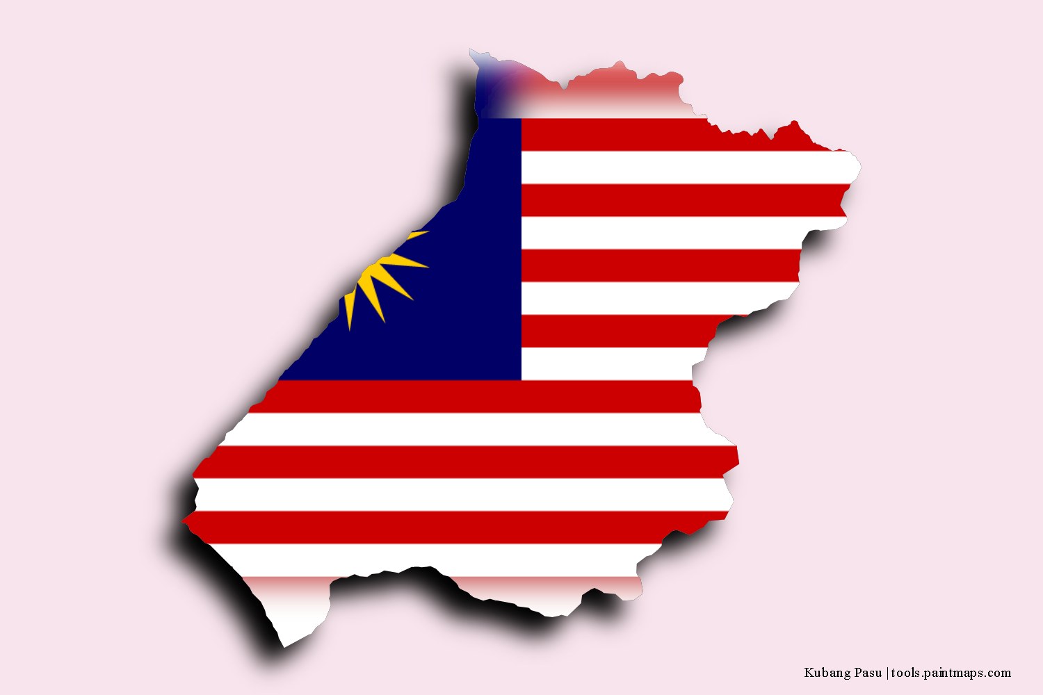 flag map of Kubang Pasu with 3D shadow effect