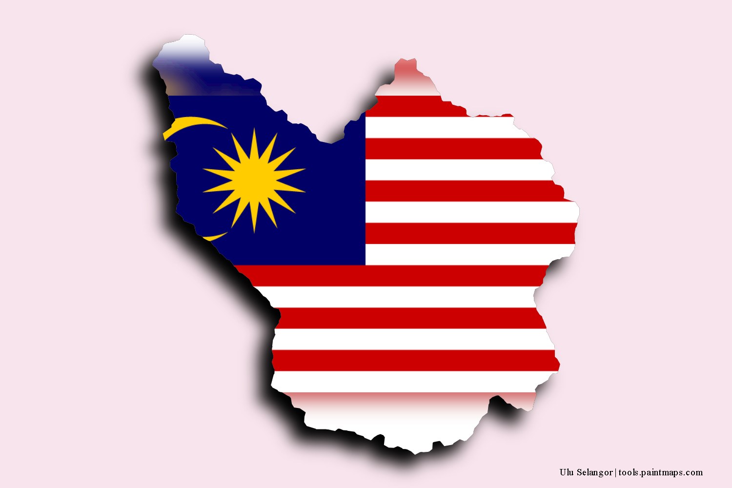 flag map of Ulu Selangor with 3D shadow effect