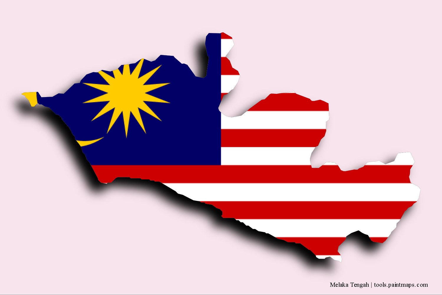 flag map of Melaka Tengah with 3D shadow effect