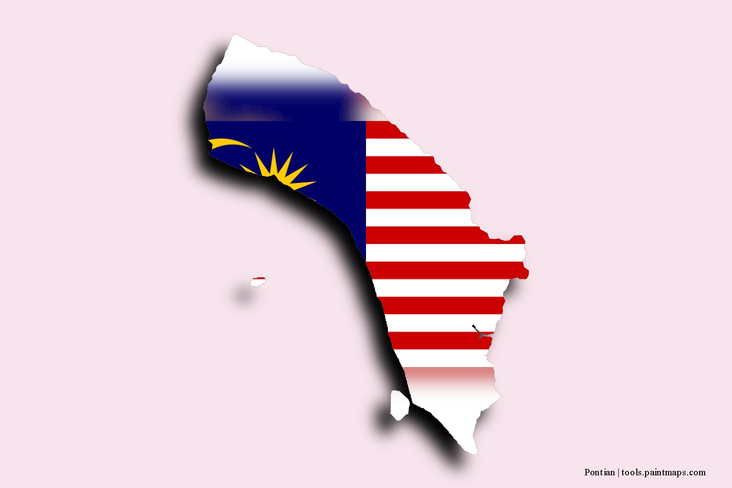 flag map of Pontian with 3D shadow effect