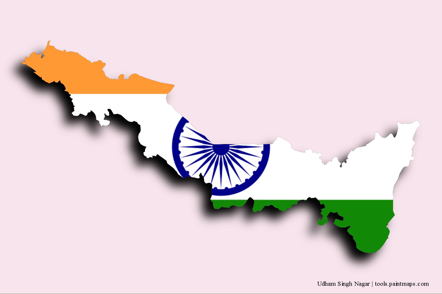 flag map of Udham Singh Nagar with 3D shadow effect