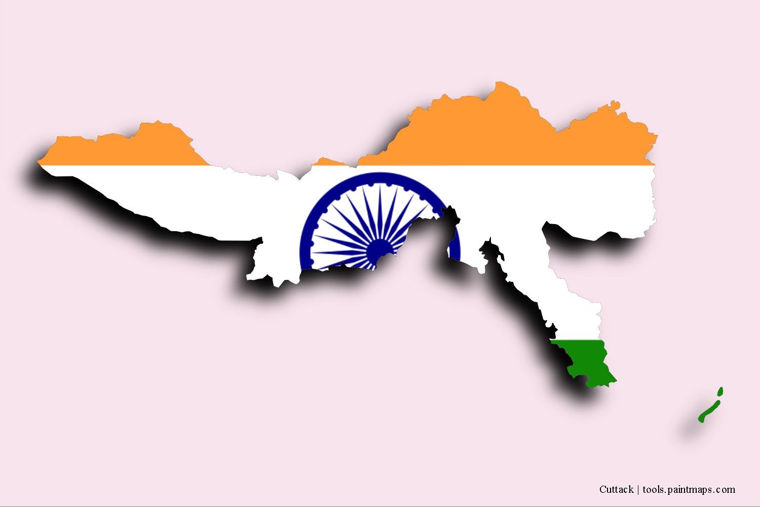 Mapa de la bandera de Cuttack con efecto de sombra 3D