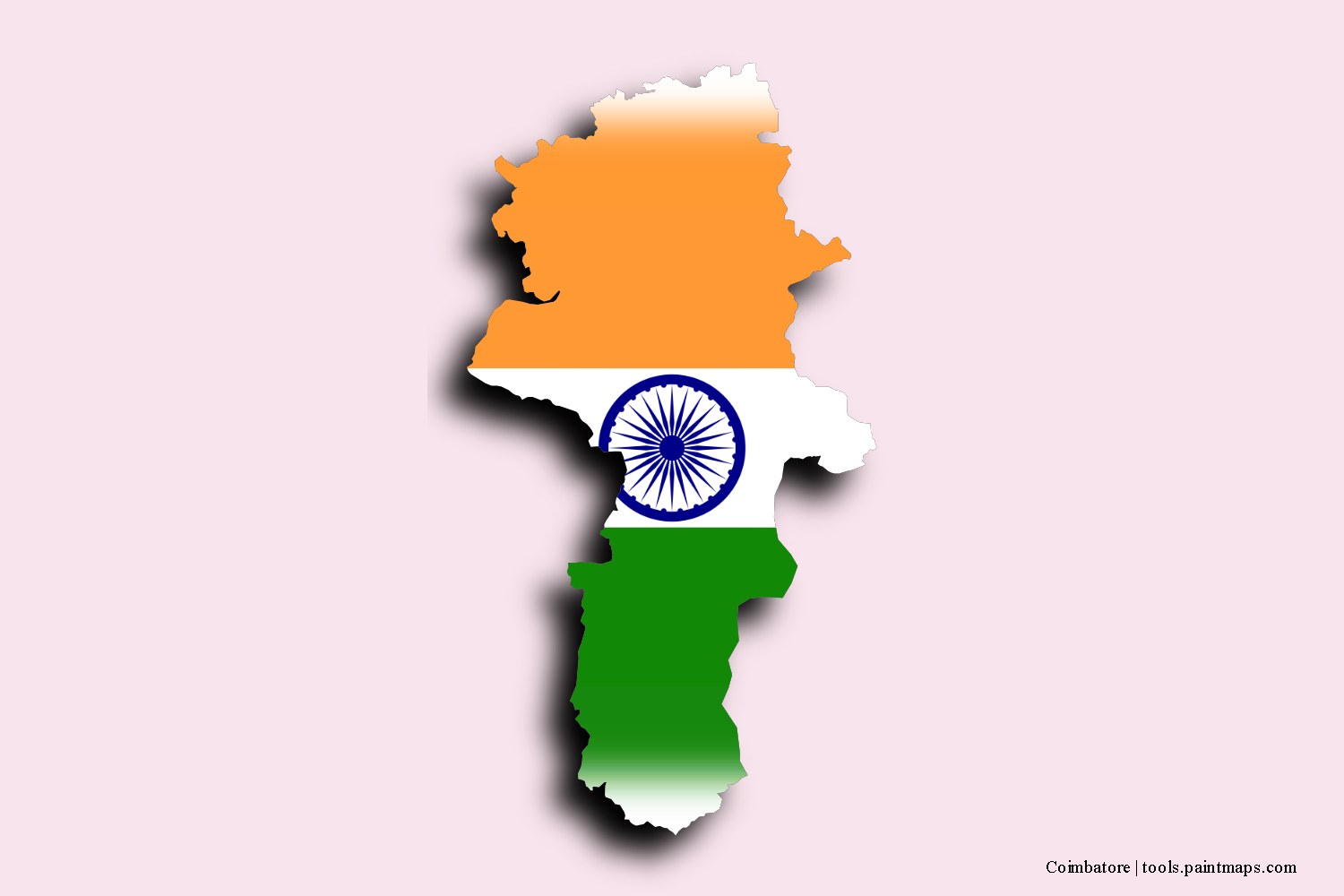 flag map of Coimbatore with 3D shadow effect