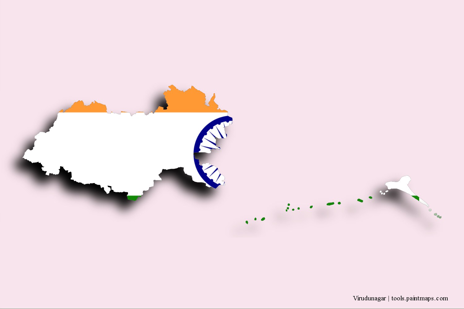 flag map of Virudhunagar with 3D shadow effect