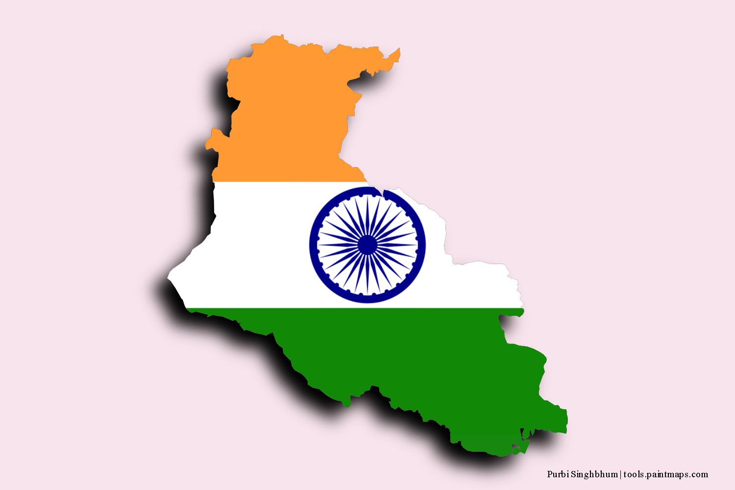 flag map of Purba Singhbhum with 3D shadow effect