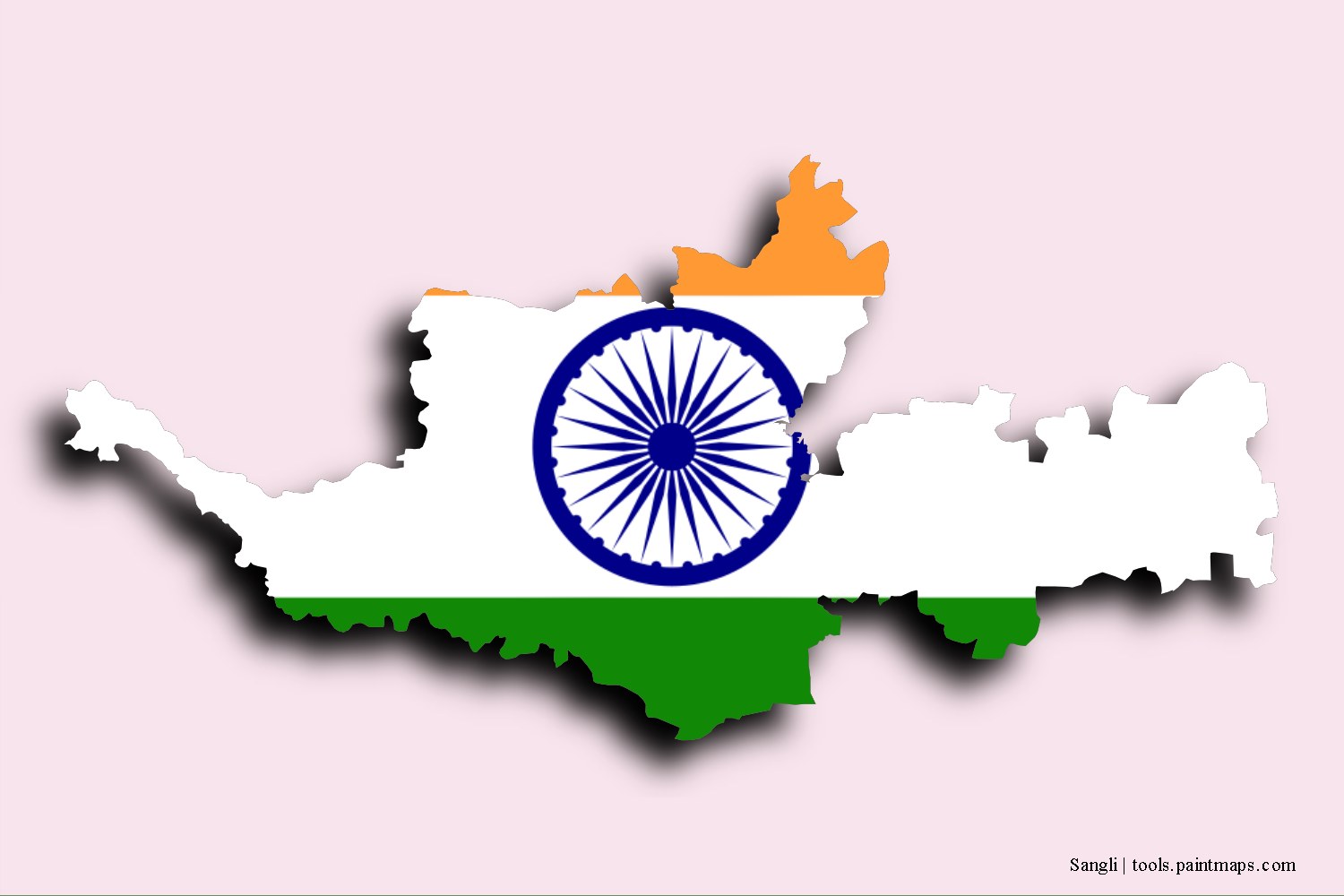 flag map of Sangli with 3D shadow effect