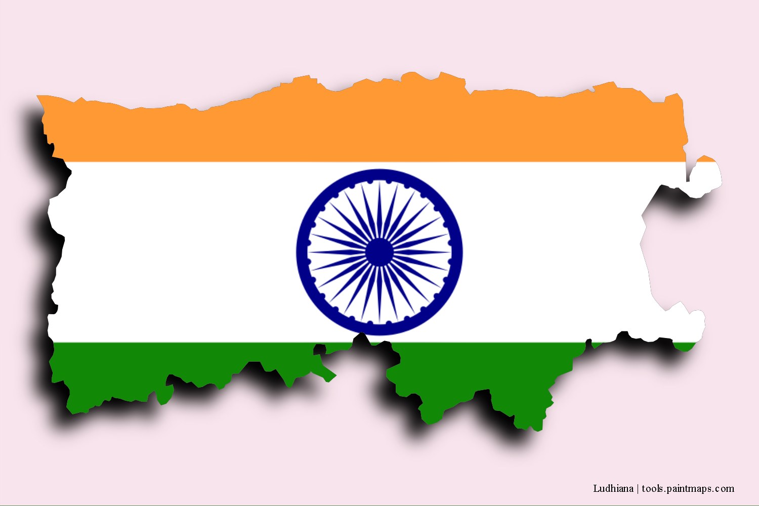 flag map of Ludhiana with 3D shadow effect