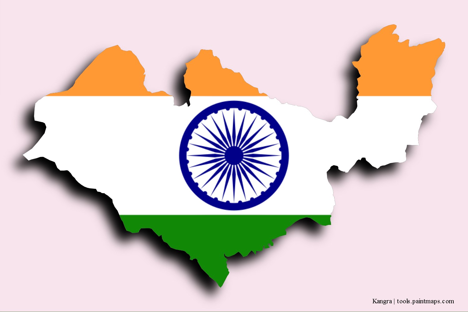 flag map of Kangra with 3D shadow effect