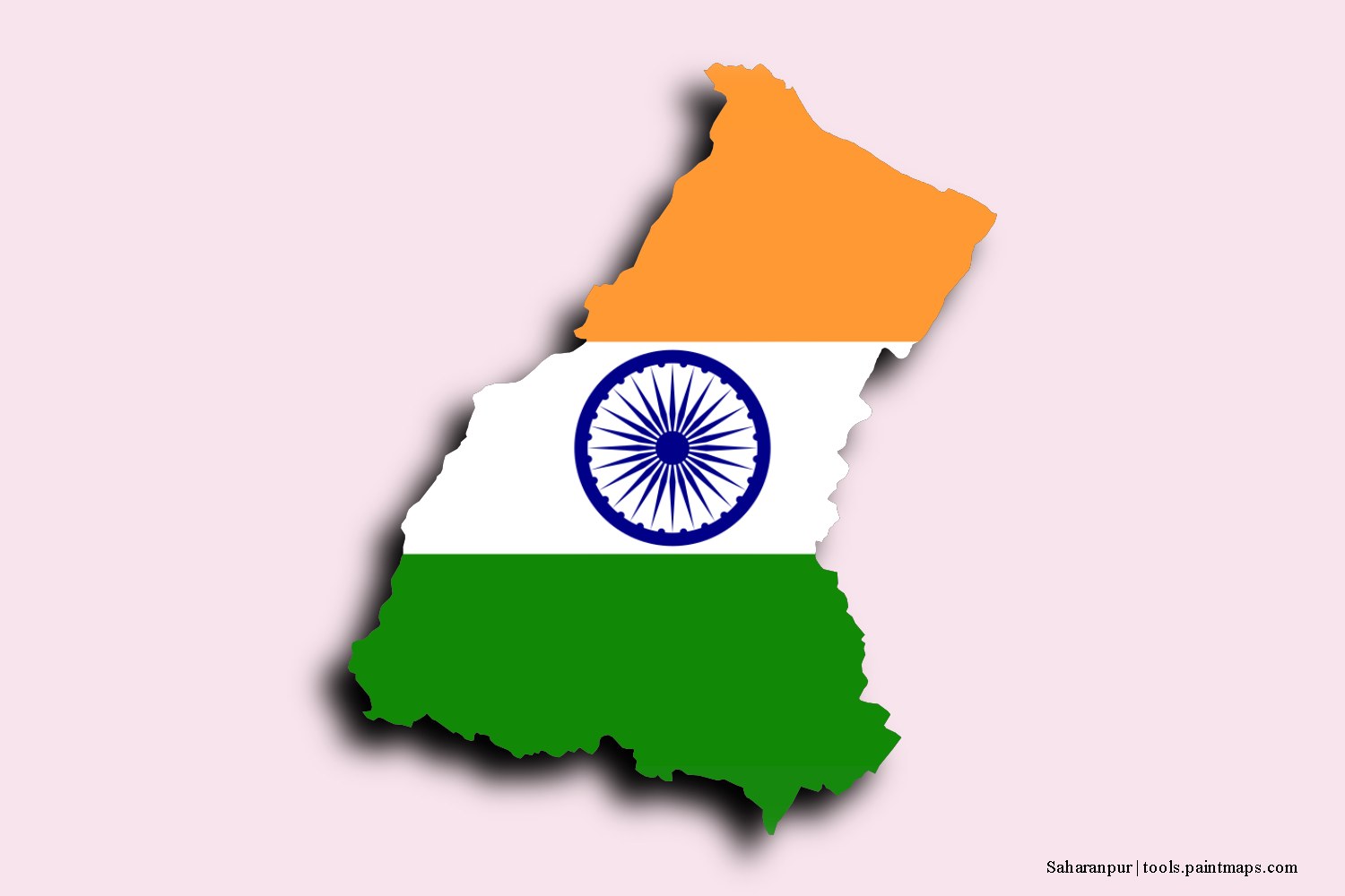 flag map of Saharanpur with 3D shadow effect