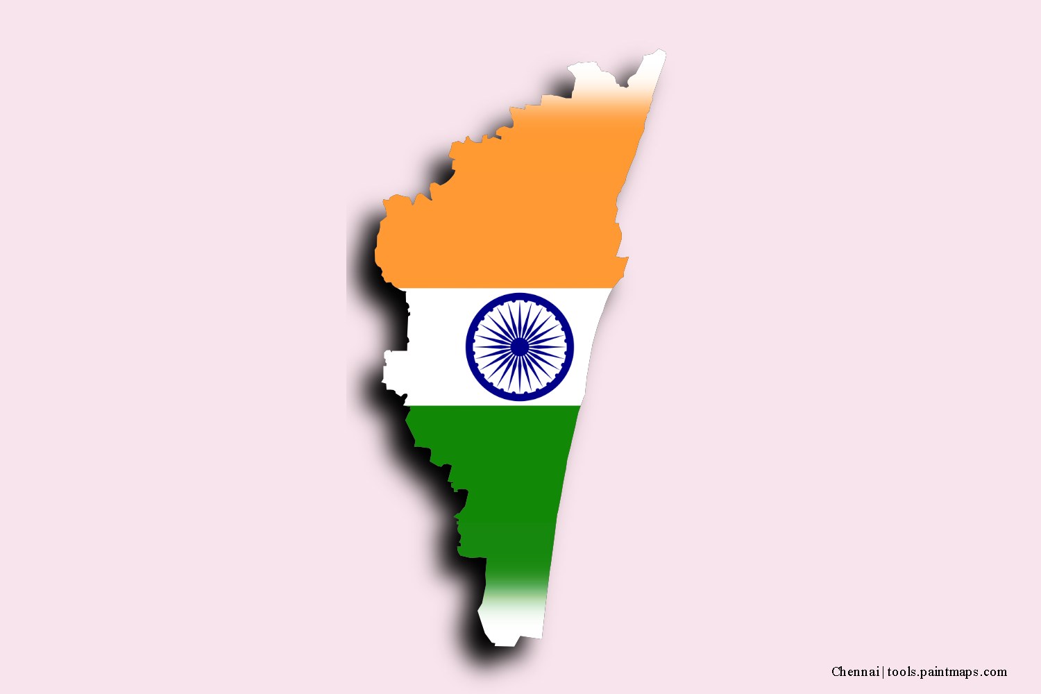 flag map of Chennai with 3D shadow effect