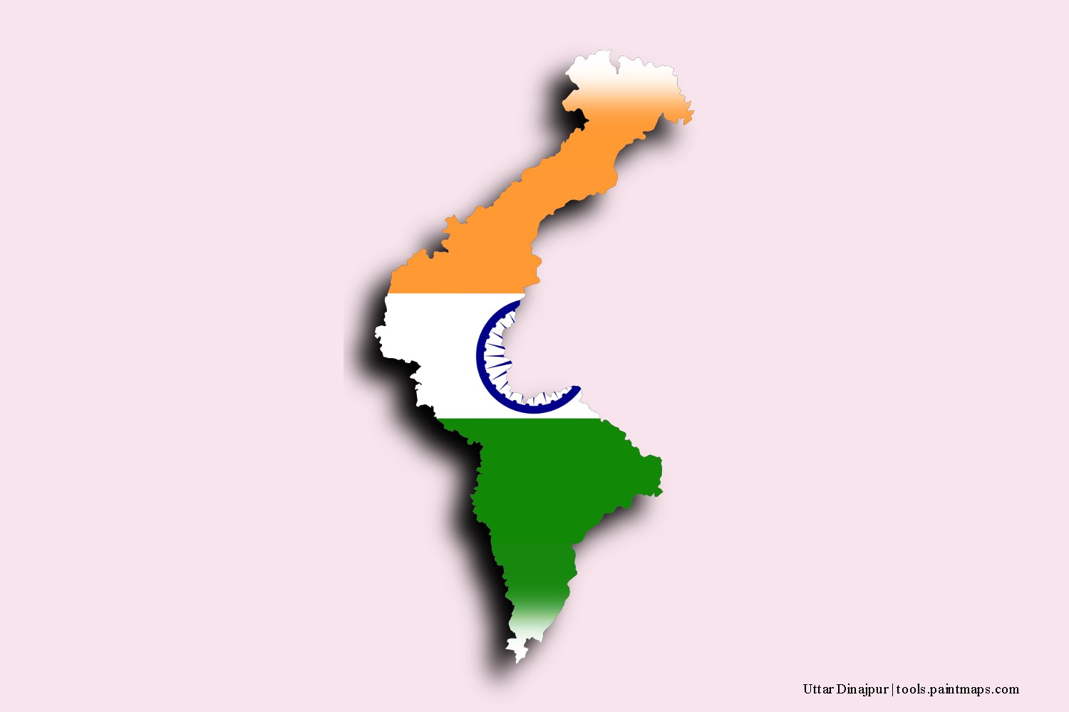 flag map of Uttar Dinajpur with 3D shadow effect