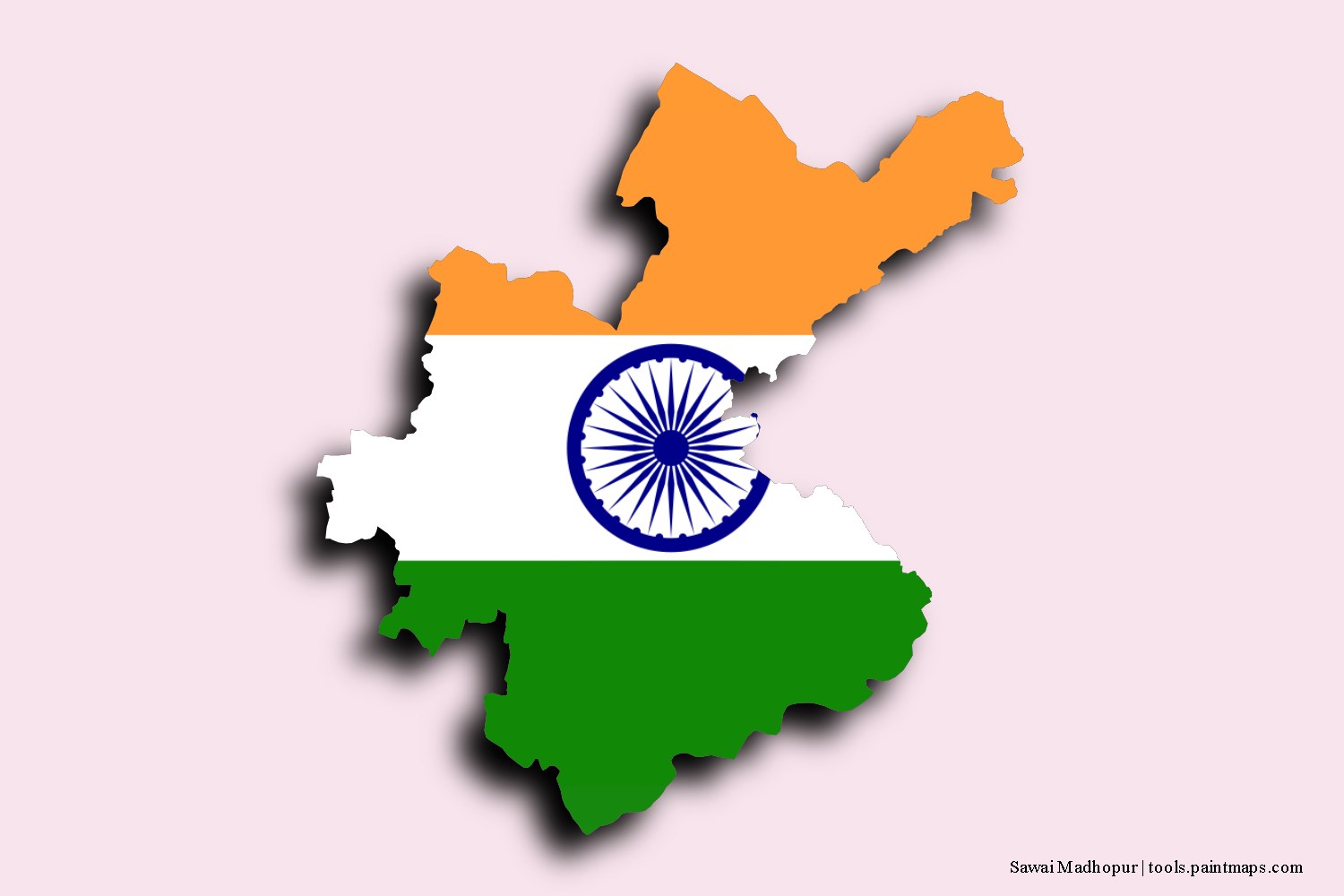 flag map of Sawai Madhopur with 3D shadow effect