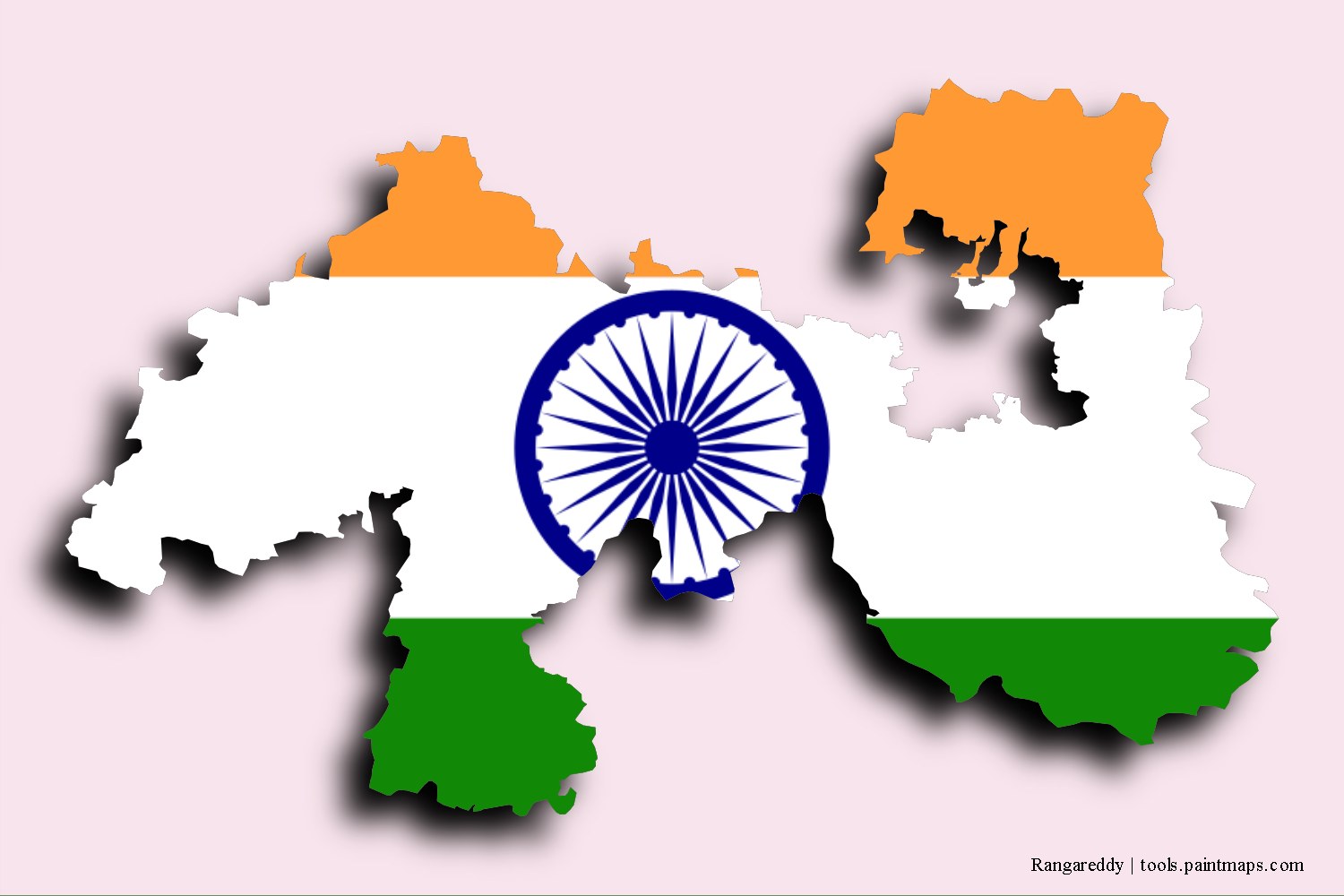 Mapa de la bandera de Rangareddy con efecto de sombra 3D