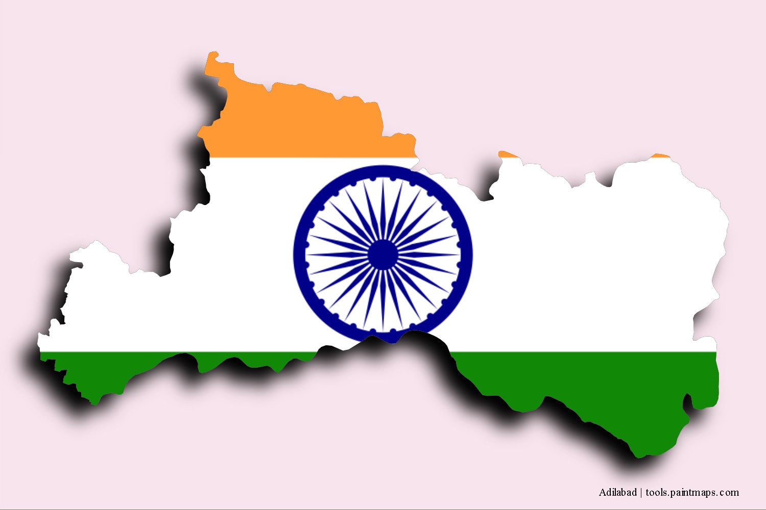 flag map of Adilabad with 3D shadow effect