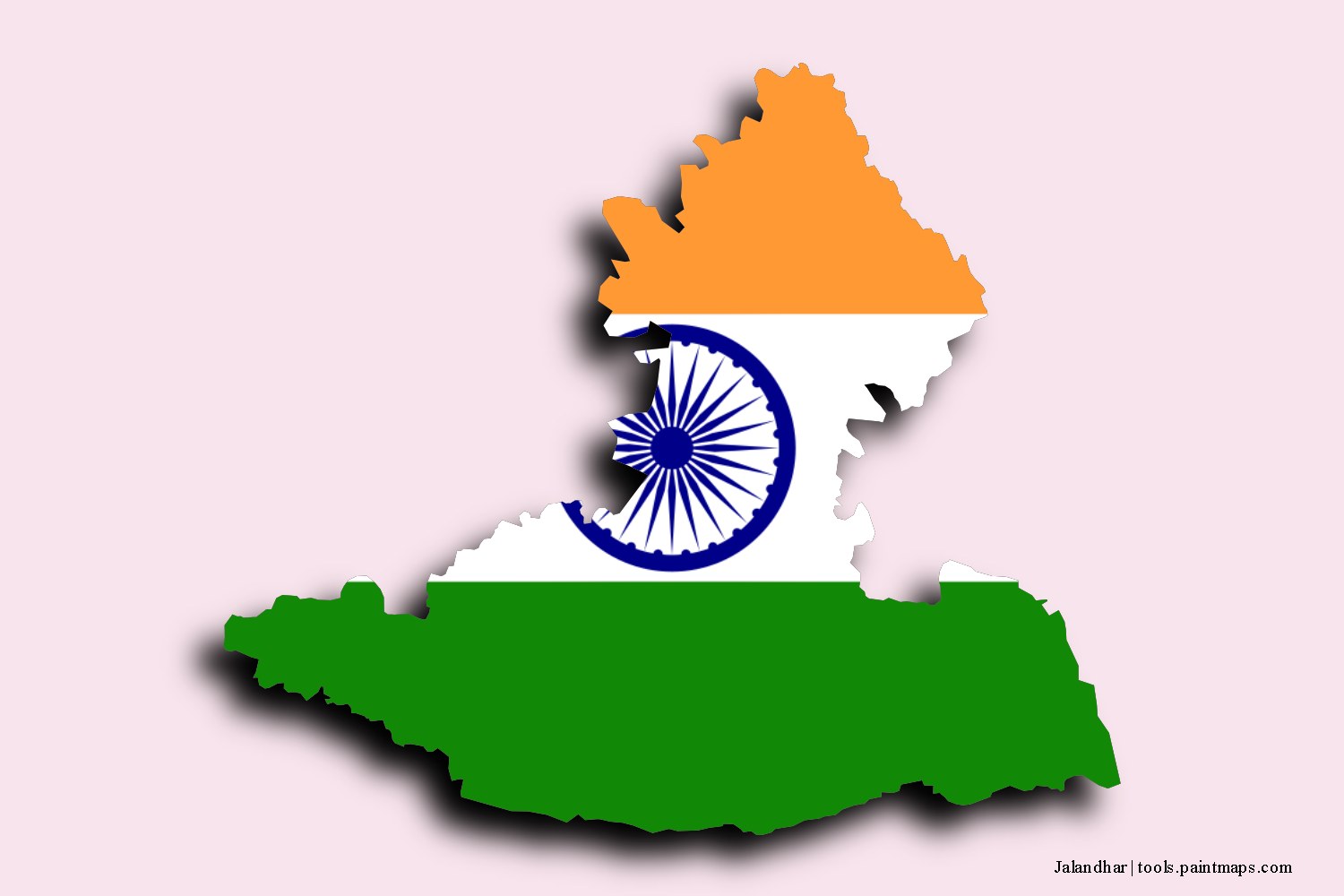 flag map of Jalandhar with 3D shadow effect