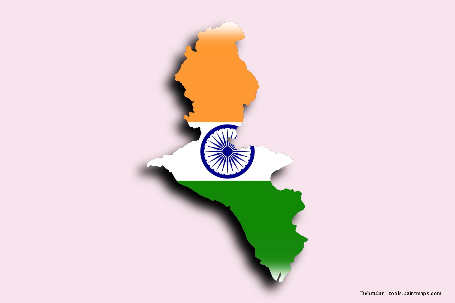 flag map of Dehradun with 3D shadow effect