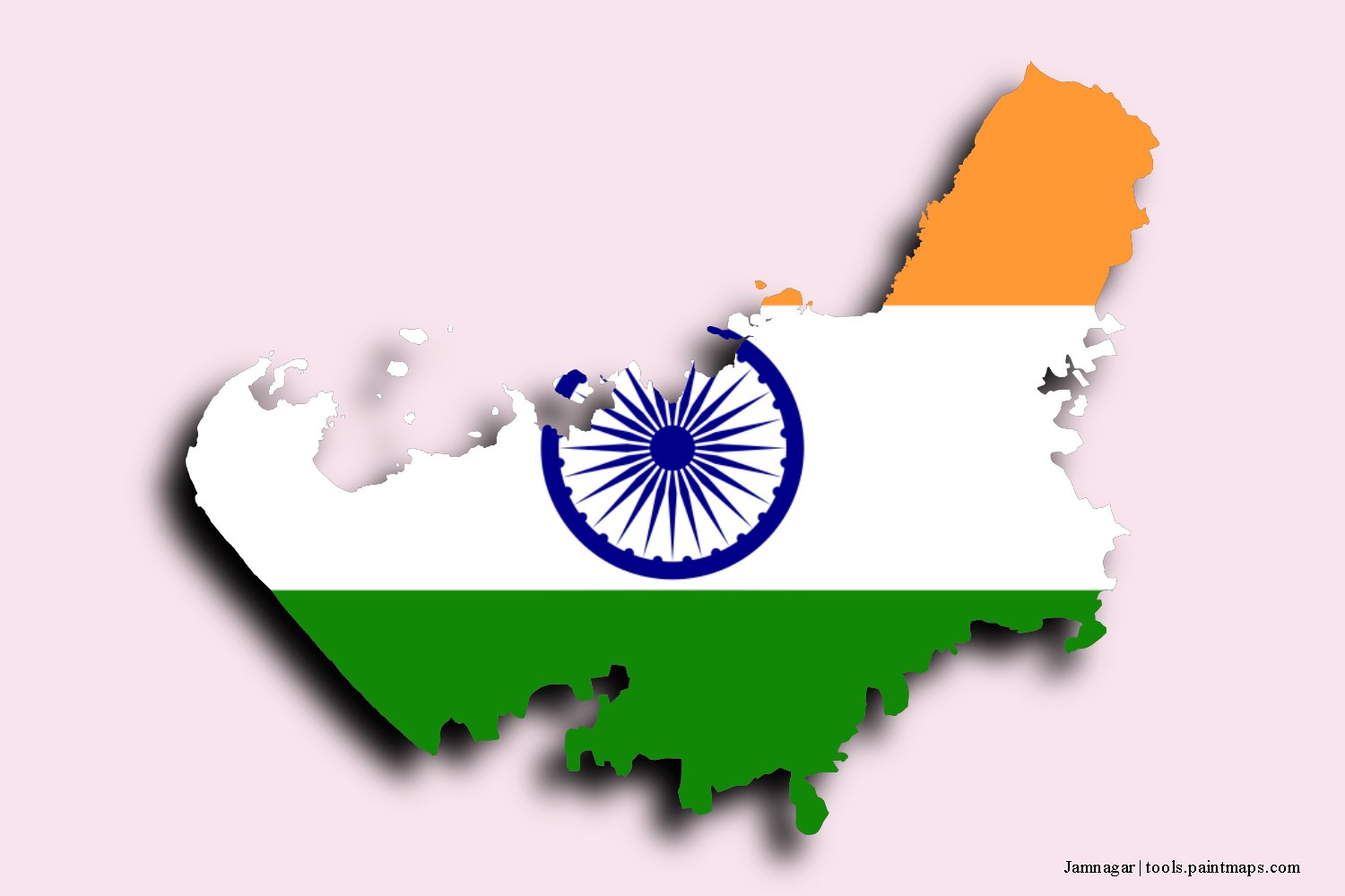 flag map of Jamnagar with 3D shadow effect