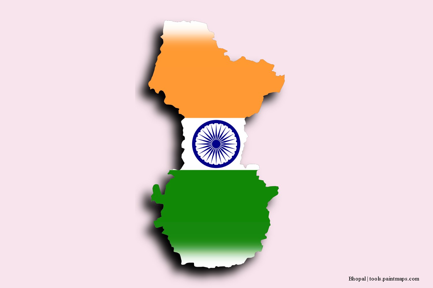 flag map of Bhopal with 3D shadow effect