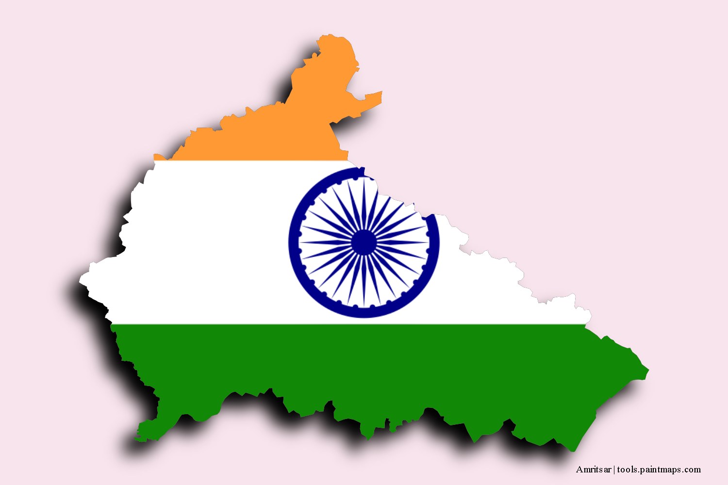 flag map of Amritsar with 3D shadow effect