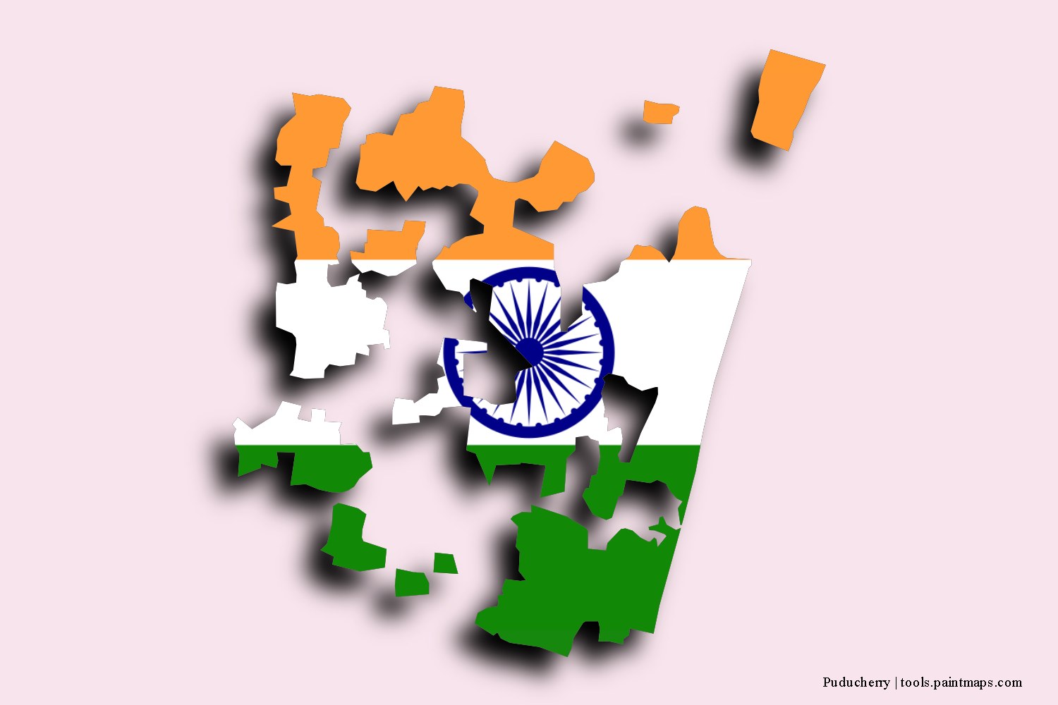 Mapa de la bandera de Puducherry con efecto de sombra 3D