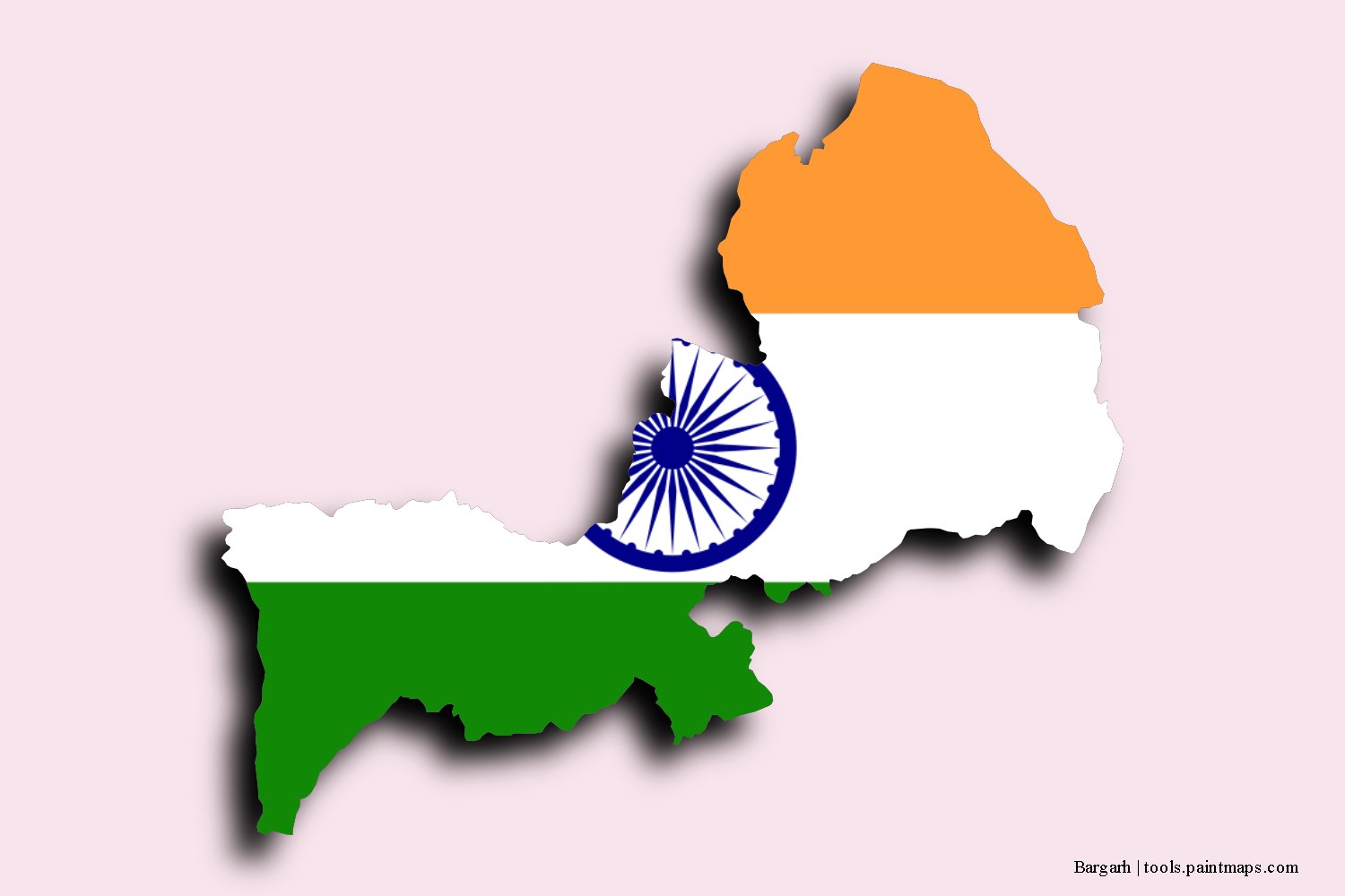 flag map of Baragarh with 3D shadow effect