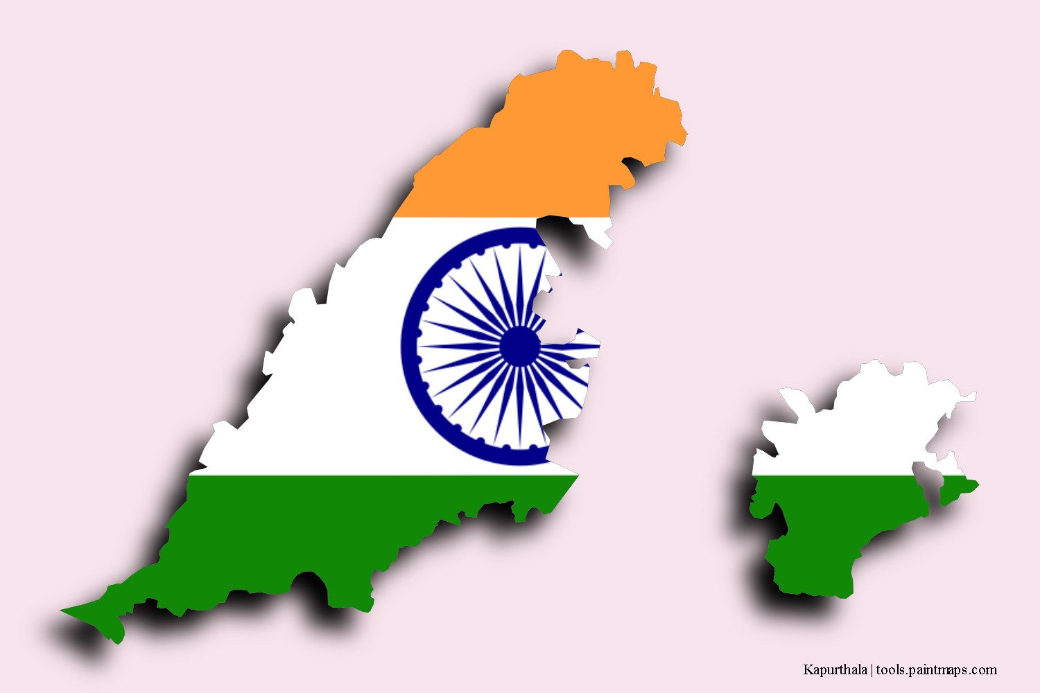 flag map of Kapurthala with 3D shadow effect