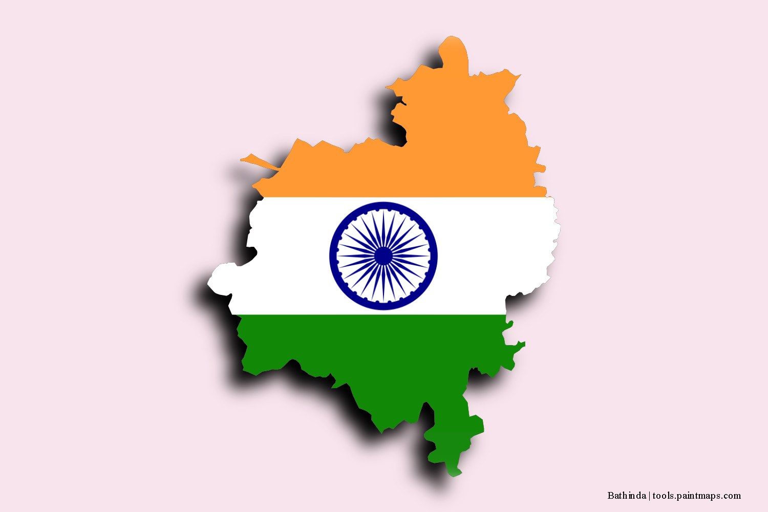 flag map of Bathinda with 3D shadow effect