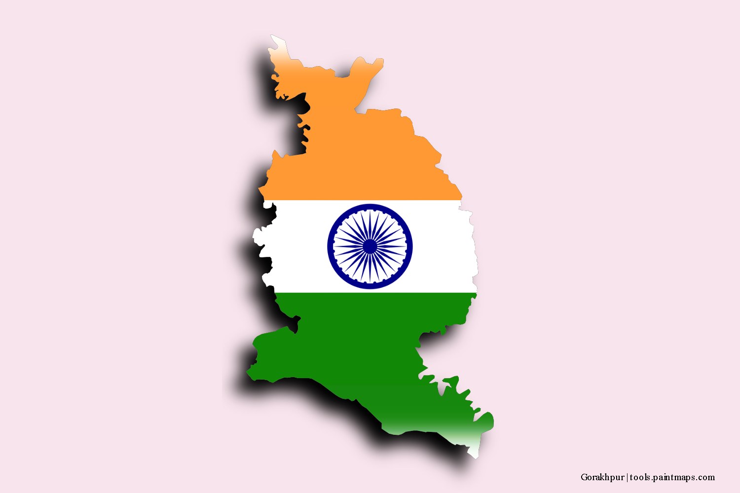 flag map of Gorakhpur with 3D shadow effect