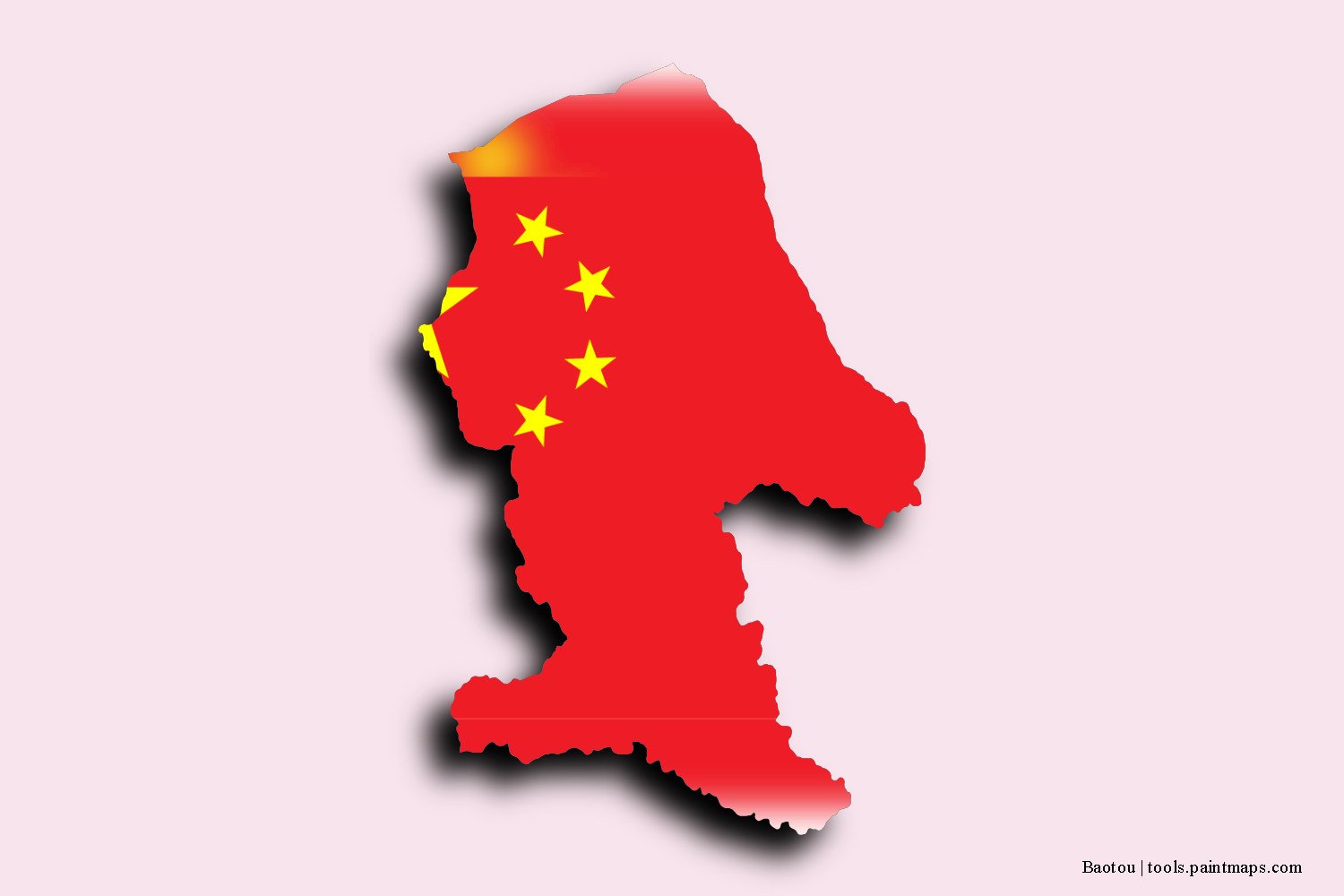 flag map of Baotou with 3D shadow effect