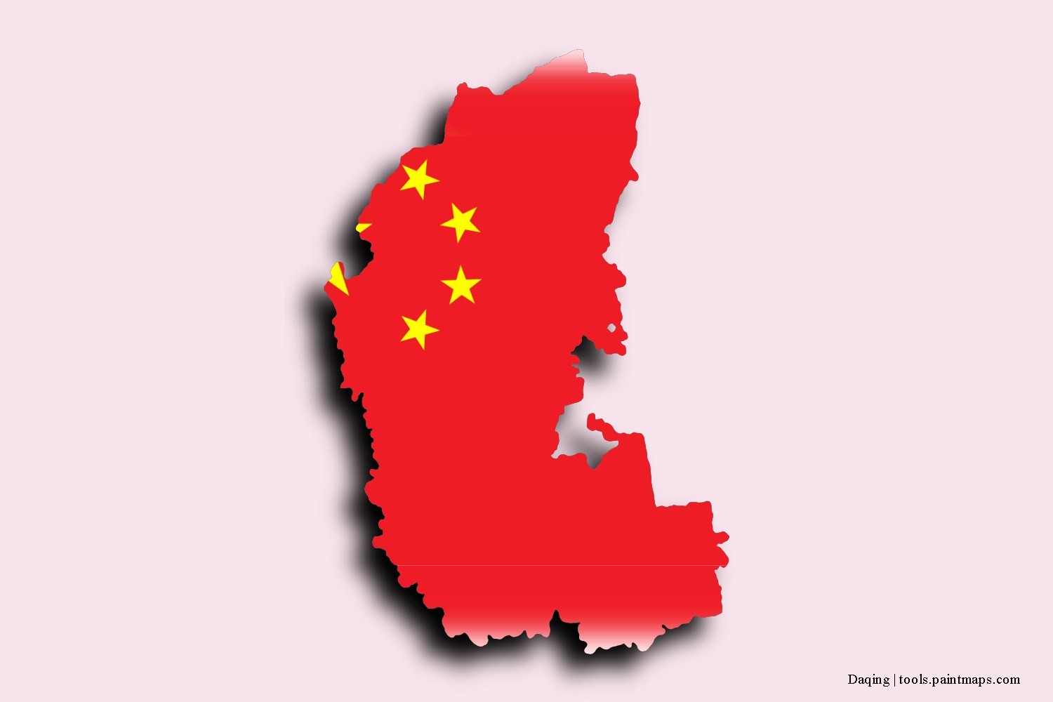 flag map of Daqing with 3D shadow effect