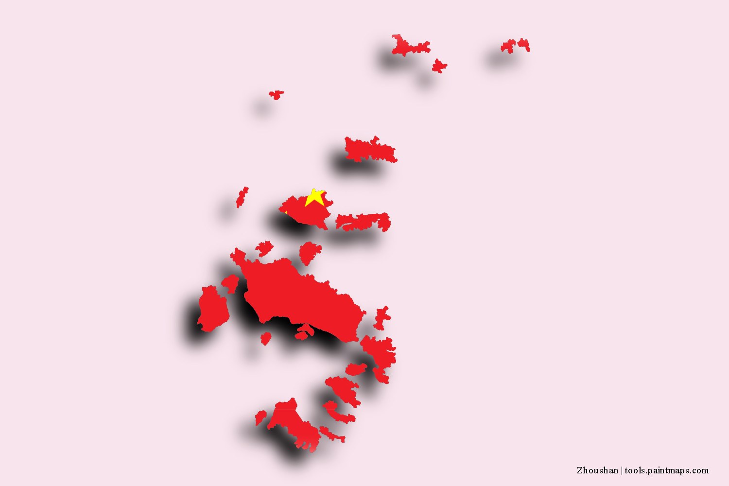 Mapa de la bandera de Zhoushan con efecto de sombra 3D