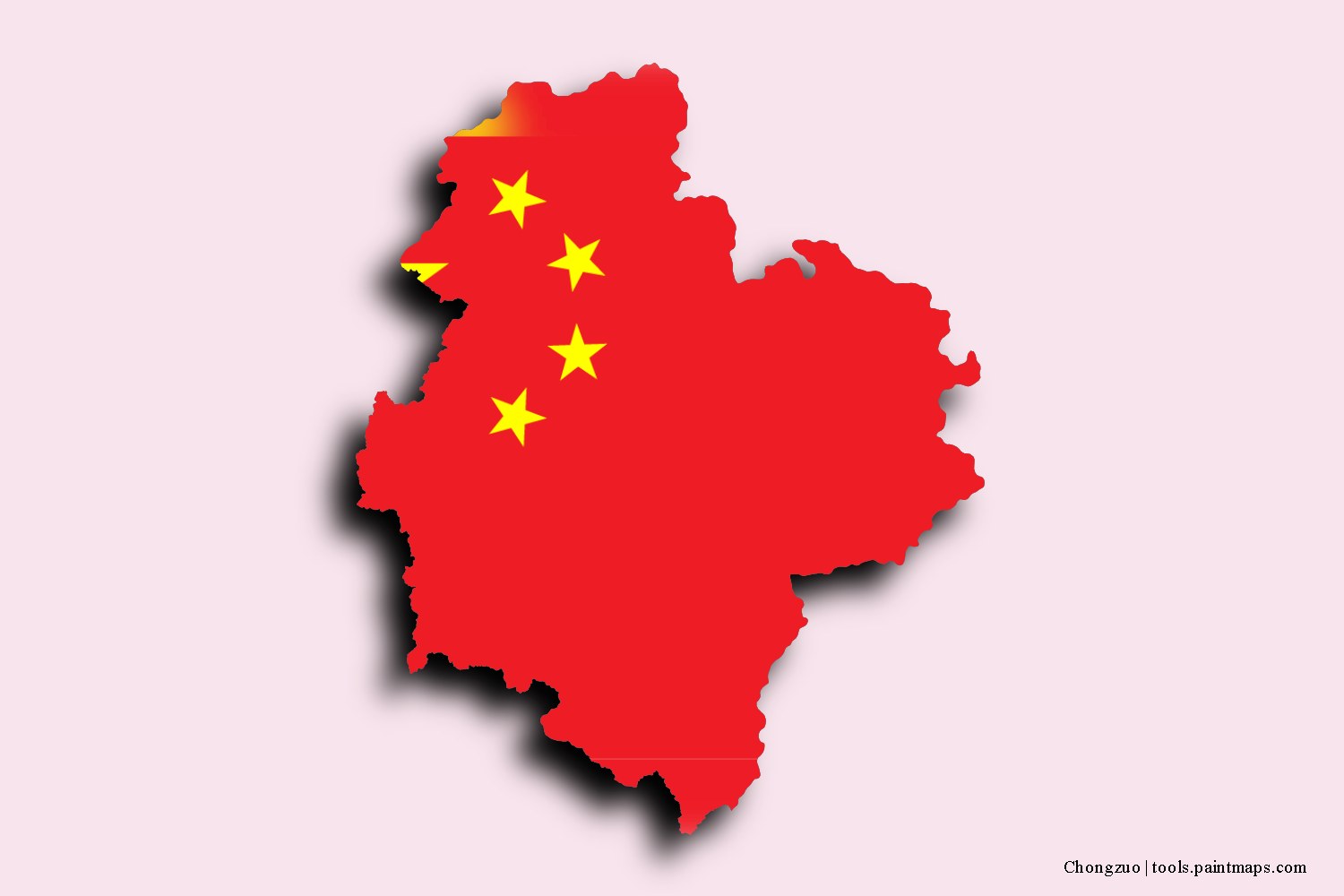 flag map of Chongzuo with 3D shadow effect