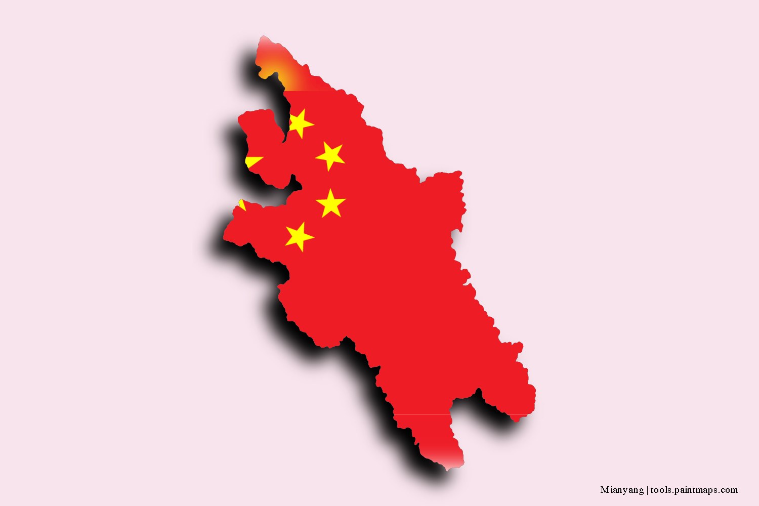 flag map of Mianyang with 3D shadow effect